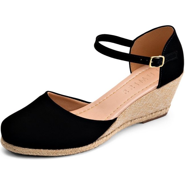 Sandália Feminina Lumiss Anabela Salto Espadrille Confortável Preto