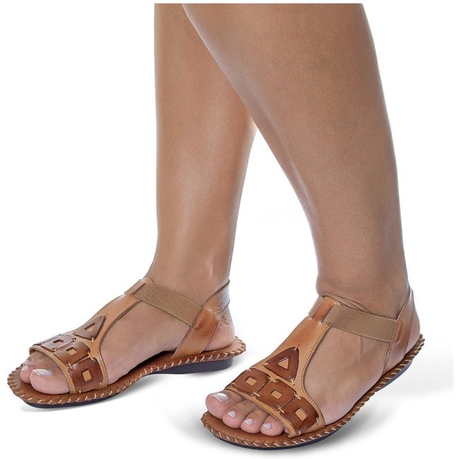 Rasteira feminina rasteirinha Flor D'Couro couro marron cor whisky conhaque 2147