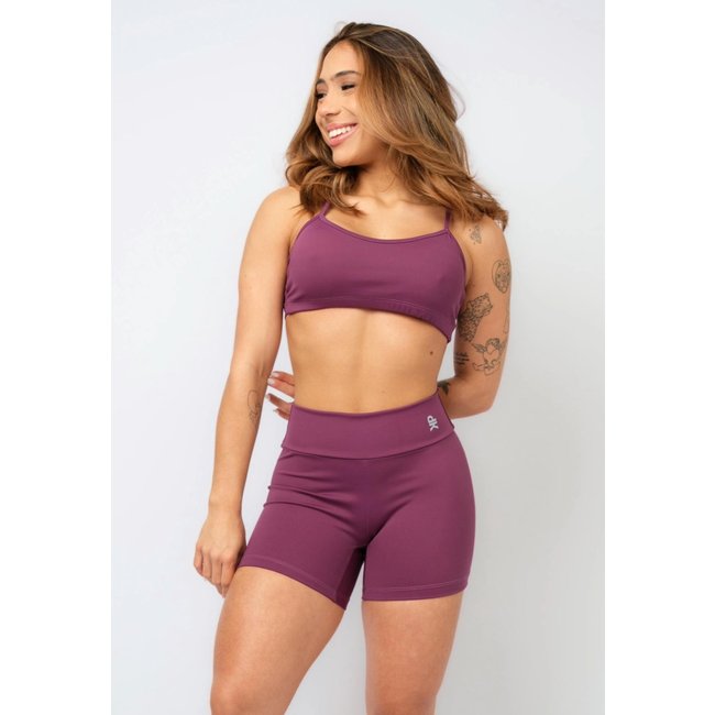 Conjunto Fitness Pink Urban Top Alça Short Legging Poliamida Cós Alto Feminino Liso Academia - Uva