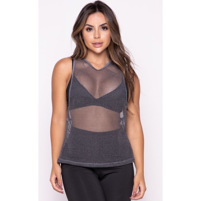 Regata Mood Modas Tela Furadinha Blusa Fitness Academia Tulle Malhar 246 Cinza