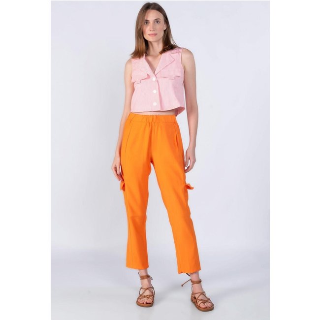 Calca cargo em viscose com elastico Laranja