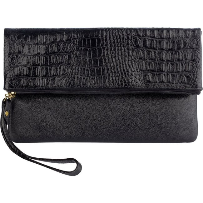 Clutch de couro croco Nikki - Preto