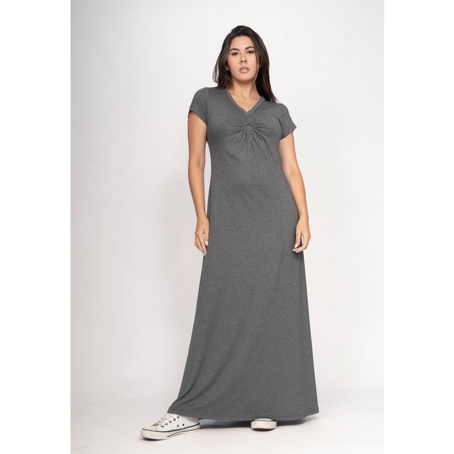 Vestido CabanaFree Coema Longo Malha Detalhe no Busto Mescla