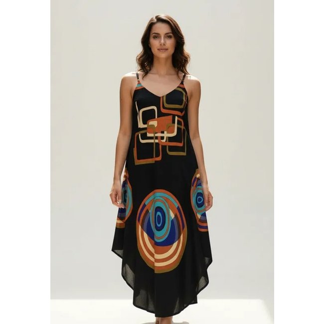 Vestido Cabanafree Midi Origens Regata Raiz Cósmica Preto