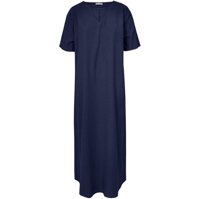 Vestido Feminino Biamar Longo Decote V Bolsos Azul Escuro