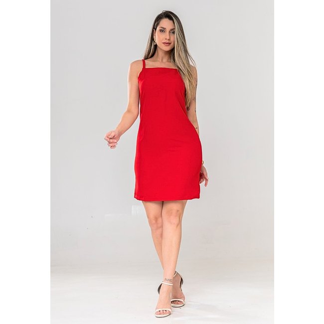 Vestido Curto Liso Casual Chique Alça Reguladora Moda Verão Cor Vermelho Docce Mulher