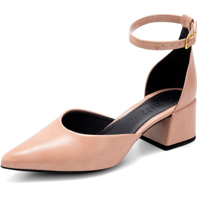 Scarpin Feminino Lumiss Bico Fino Salto Bloco Confortável Fivela Elegante Nude