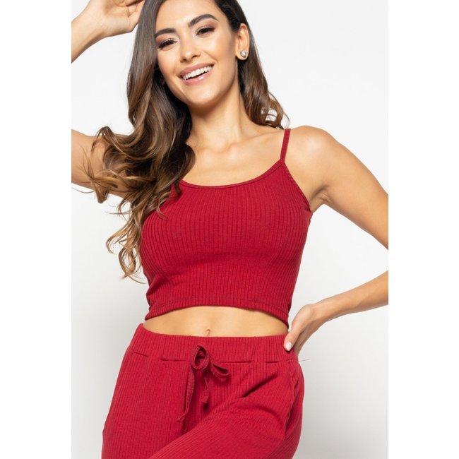 Cropped Salvatore Alça Fina Canelado Vermelho