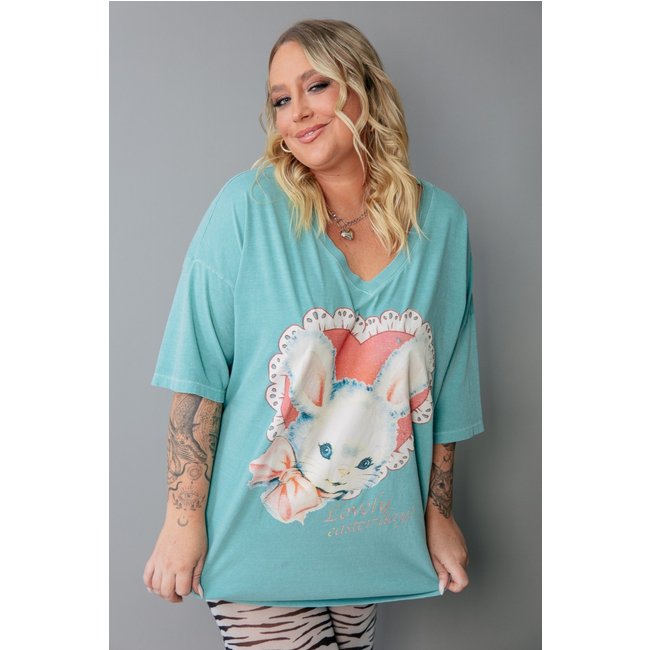 T-Shirt Oversized Decote V Verde Easter marinaegabriella