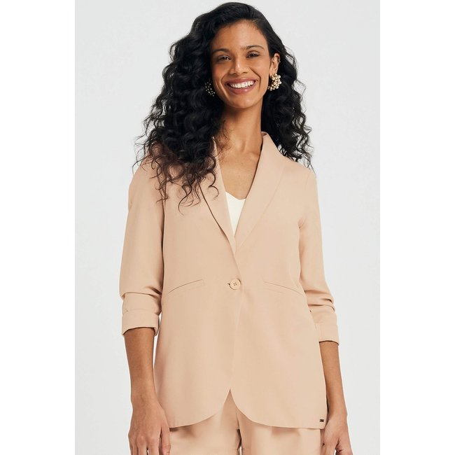 Blazer Feminino Alongado Alfaiataria Marialícia Bege