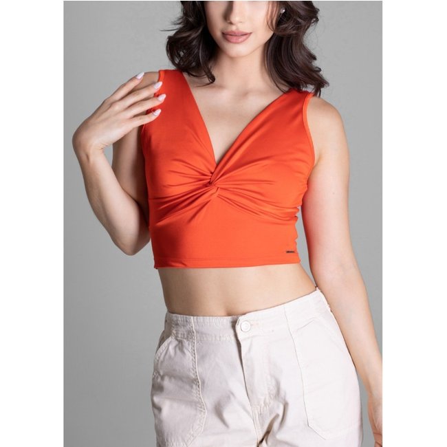 Cropped Sawary Fashion Nó Torcido Flor LARANJA