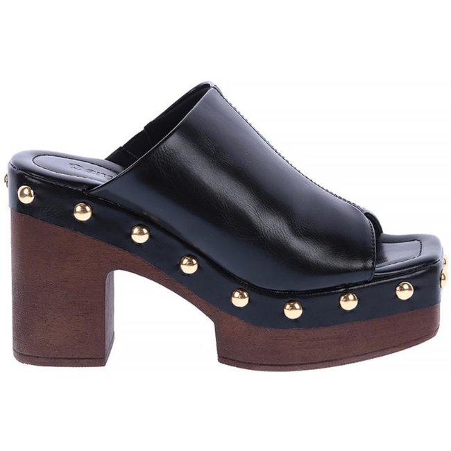 Jessica - Tamanco Plataforma Preto Salto Bloco com Tachas Preto
