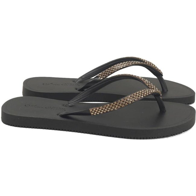 Chinelo de borracha com strass preto Incolor
