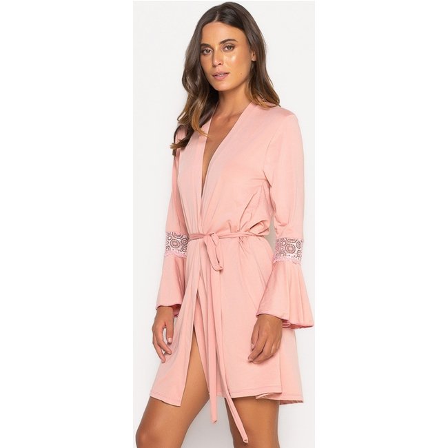 Robe Bravaa Store Hobby Roupão Feminino Noiva Renda Sexy Luxo Hobe 241 Rosa