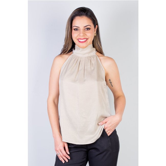 Blusa Enluaze Feminina Gola Alta Decote Halter Neck 51255 - Bege