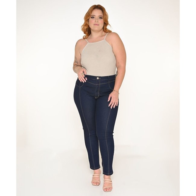 Calça Feminina Jeans Plus Skinny Com Nervura
