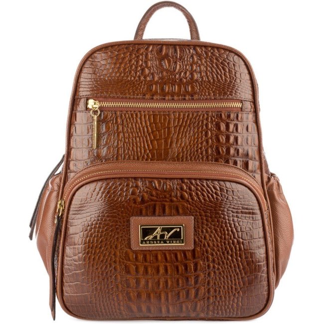 Mochila pequena de couro croco Zoey - Whisky