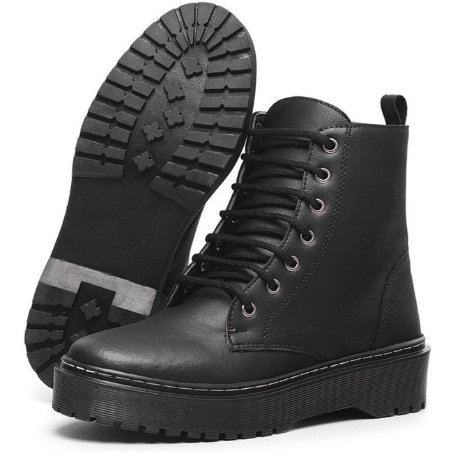 Coturno Feminino Bota Plataforma Blogueira Couro Preto