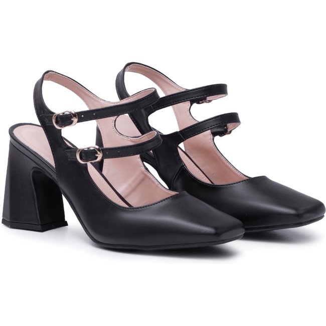 Sapato Scarpin Feminino Mery Jane Salto Grosso Napa Preto 183130