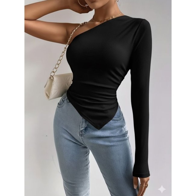 Blusa Feminina Assimétrica Nula Manga CKF Wear Preta