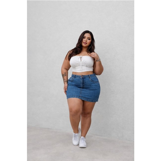 Saia Plus Size D Bell Outlet Fashion Jeans Azul Claro