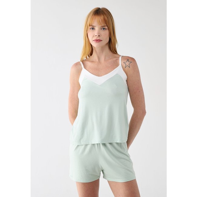Pijama Curto Feminino Malwee Alças Finas Verde Claro