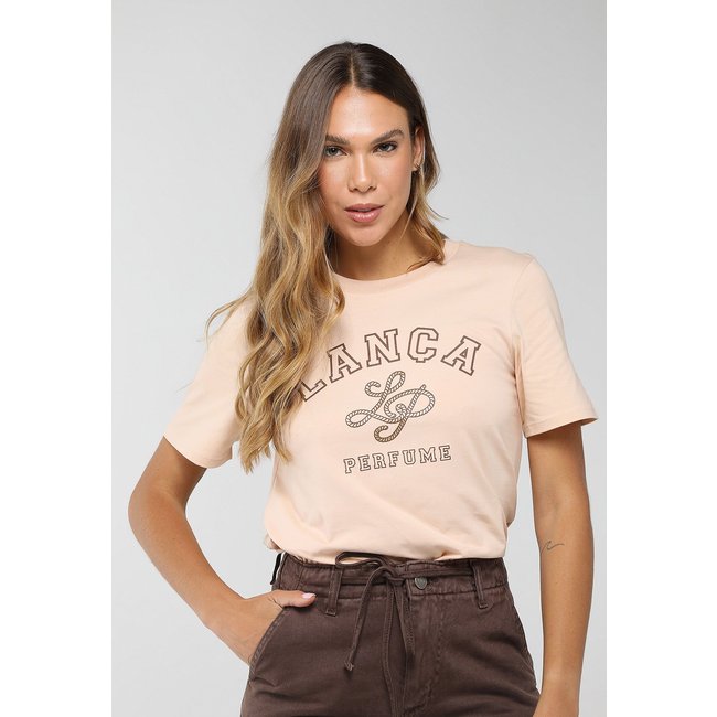 Camiseta Feminina Lança Perfume Estampa Logo Rosa