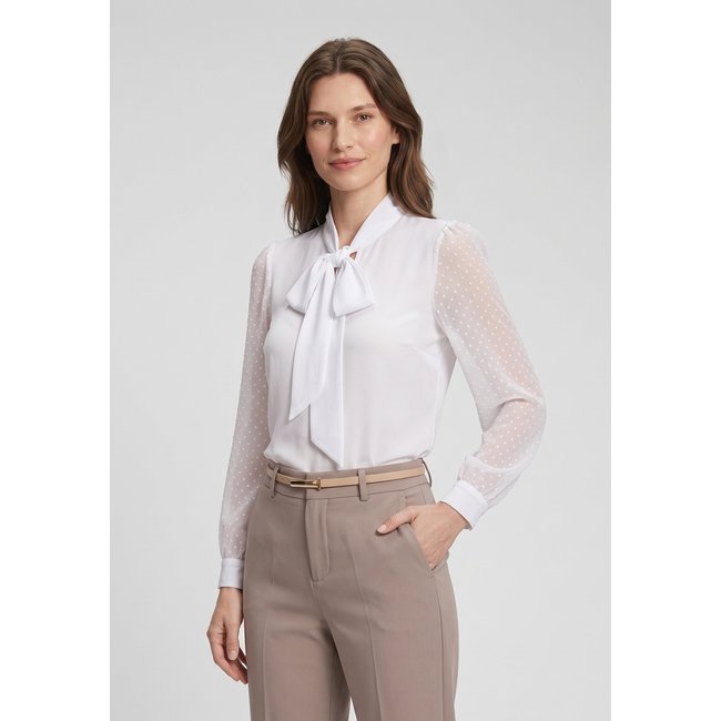 Blusa Intens Manga Longa Crepe Devore Laço Branco.