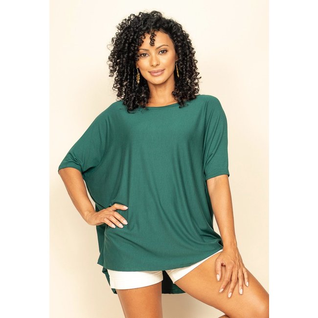 Blusa Ampla Malha Amazonia Vital Morcego Manga Curta Verde Jade