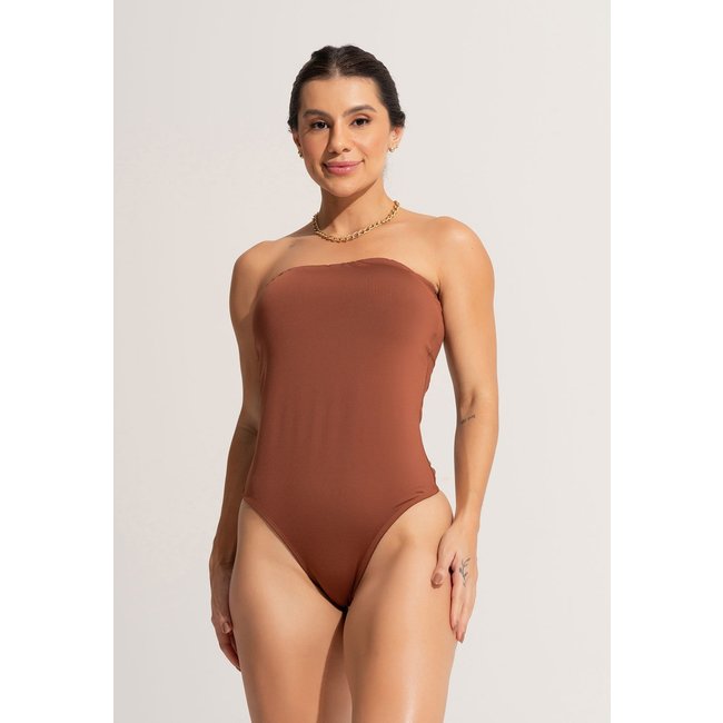 Body MVB Modas Feminino Verão Tomara que Caia Collant Marrom