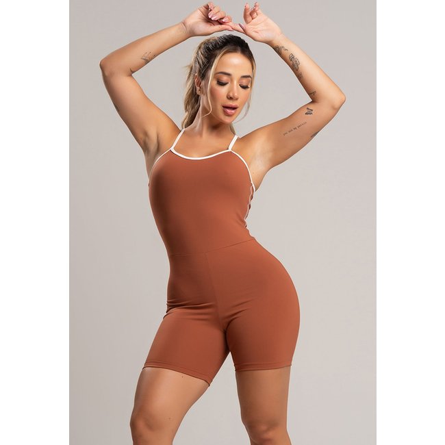 Macaquinho Fitness MVB Modas Alcinha Off White Poliamida Mousse
