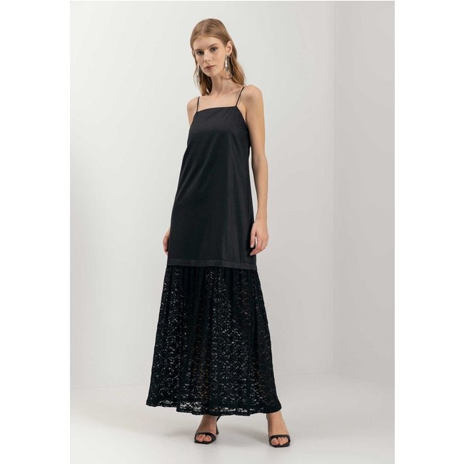 Vestido Longo De Alças Com Barra Rendada