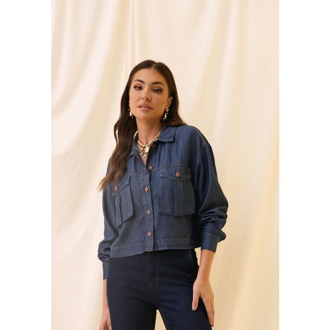 Camisa Liocel Manga Longa Feminina Azul Lemier Collection
