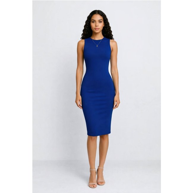 Vestido Midi D Bell Outlet Fashion Canelado Azul