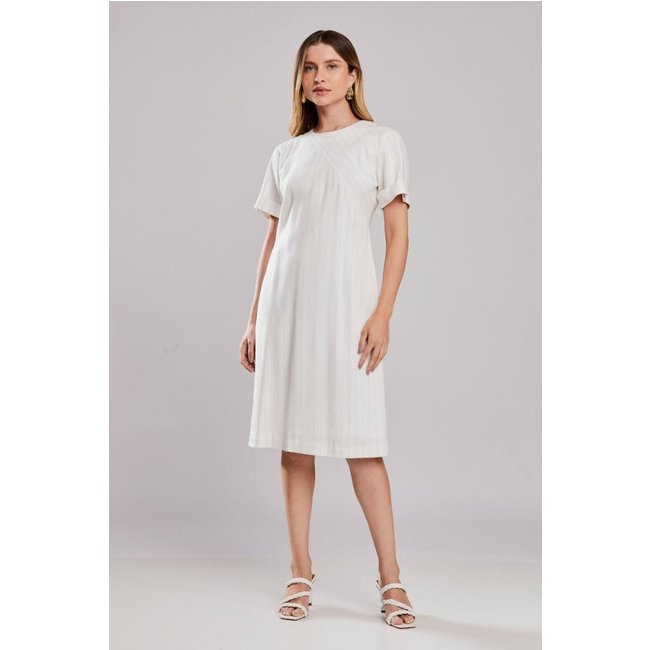 Vestido Midi Rubinella Risca De Giz Louvre Off White