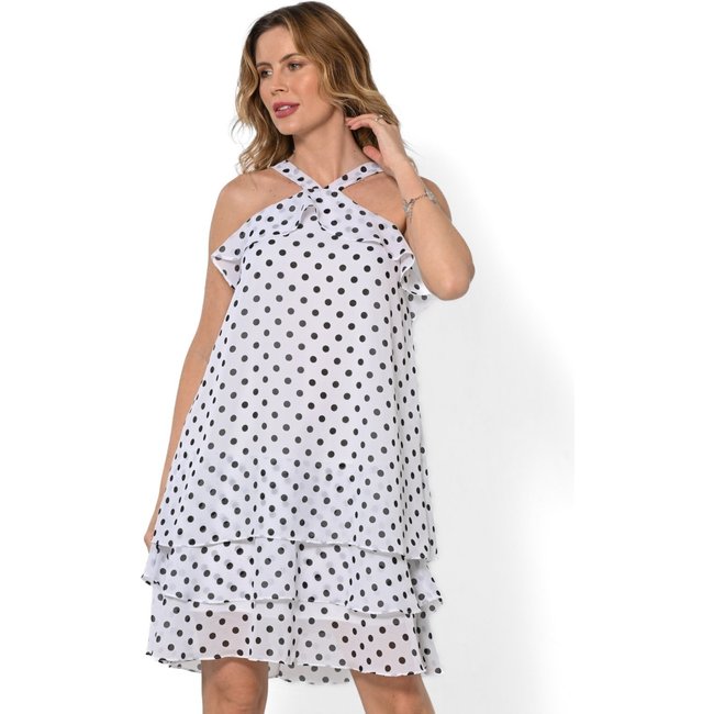 Vestido Bisô Curto Camadas Poá Branco - Branco