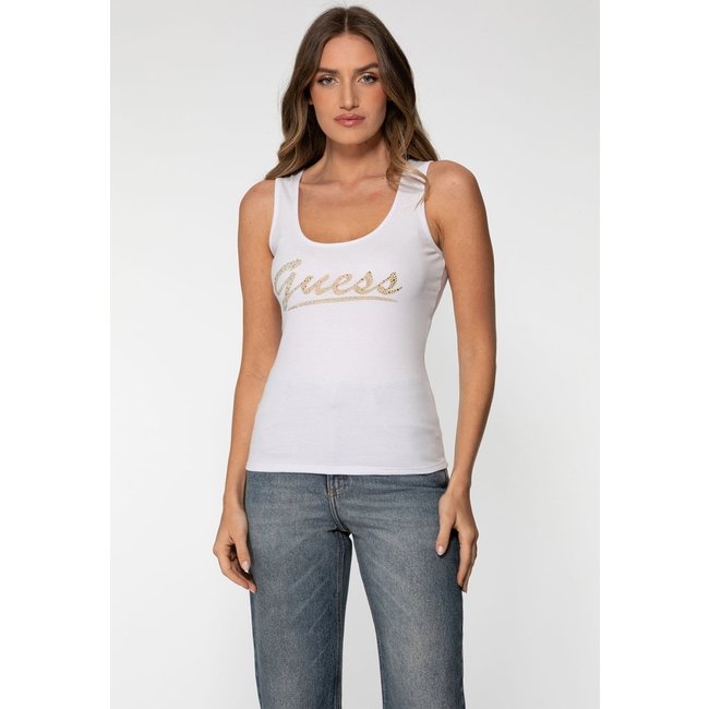 Regata Guess Rib Silk Hot Fix Branco