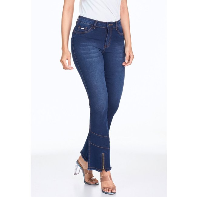 Calça Jeans HNO Jeans Petit Flare com Ziper na Barra Azul