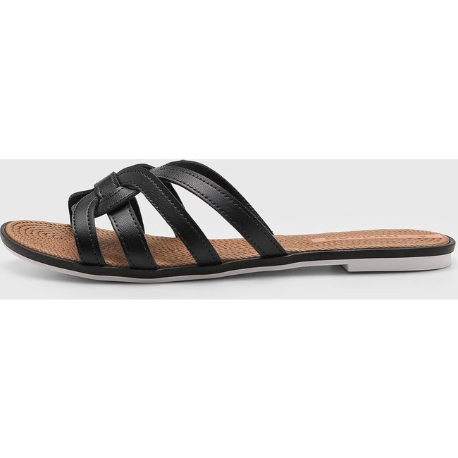 Rasteira Feminina Moleca Tiras Trançadas Preta