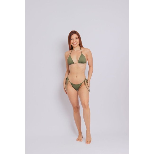 2408 - Calcinha de Biquíni de Amarrar Com Lacinho Fino Verde Oliva - Duna Casual