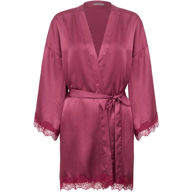 Robe Manga Curta Cetim Renda Angelina Rosa Raspberry
