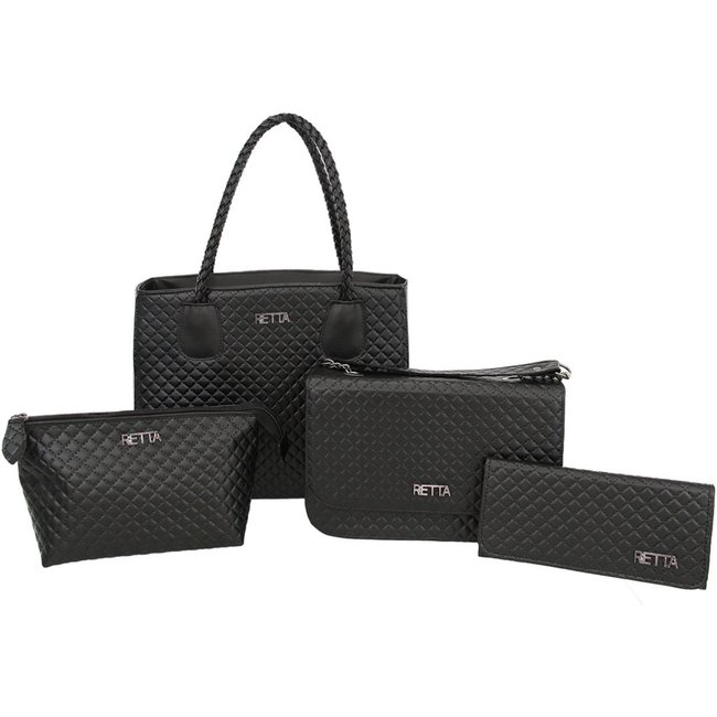 Kit 4 Peças Retta Bolsa Baú grande, Bolsa Baú pequena, Necessaire e Carteira Preta