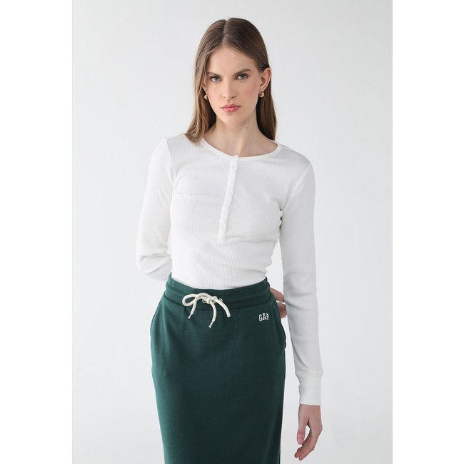Blusa Manga Longa Feminina GAP Canelada Abotoamento Frontal Branca