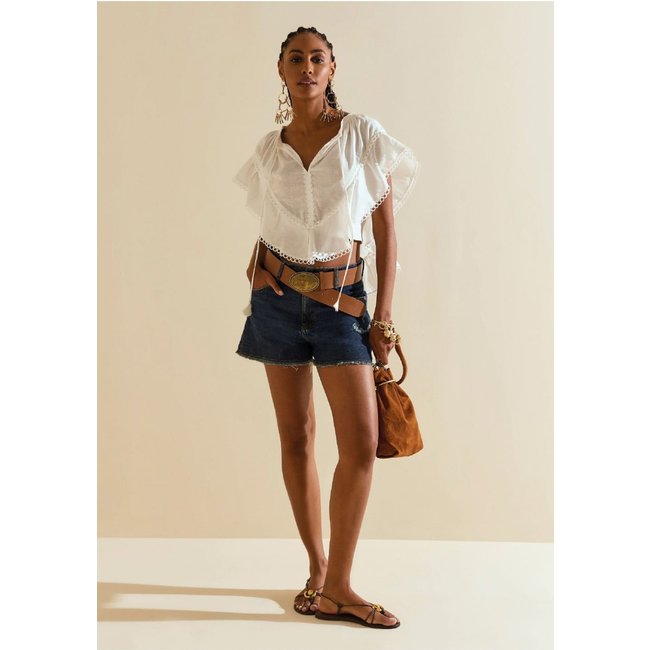 Shorts Morena Rosa Amplo Média Azul