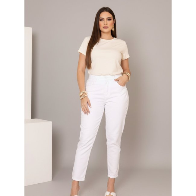 Calça Mom Jeans Kiridas Jeans Feminina Confortavel Elegânte e Estilosa Para Todos os Momentos Branco