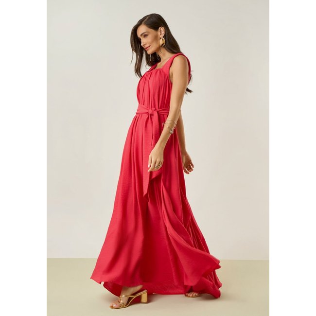 Vestido Maria Valentina Solto Decote Reto Com Alça Longo Vermelho