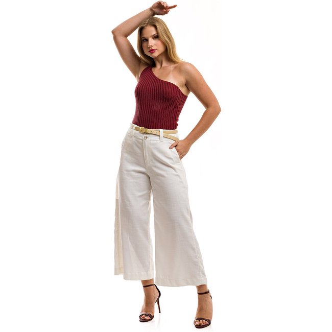Bermuda Calça Pantacourt Restrito Jeans Com Cinto - Branco
