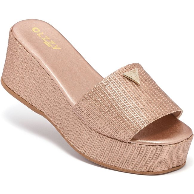 Tamanco Feminino Plataforma Sandália Flatform Detalhe Dourado Chinelo Confortável Original Olzzy Rosê