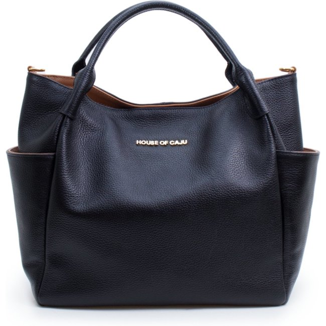 Bolsa Feminina Em Couro Alça de Mão Preta Com Caramelo “Lara Castro”