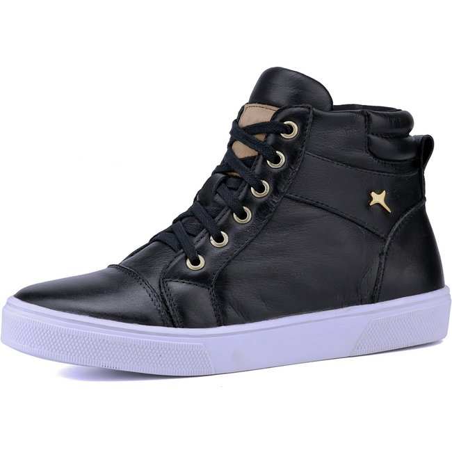 Bota Casual Sneaker Casual Mr Gutt em Couro Preta